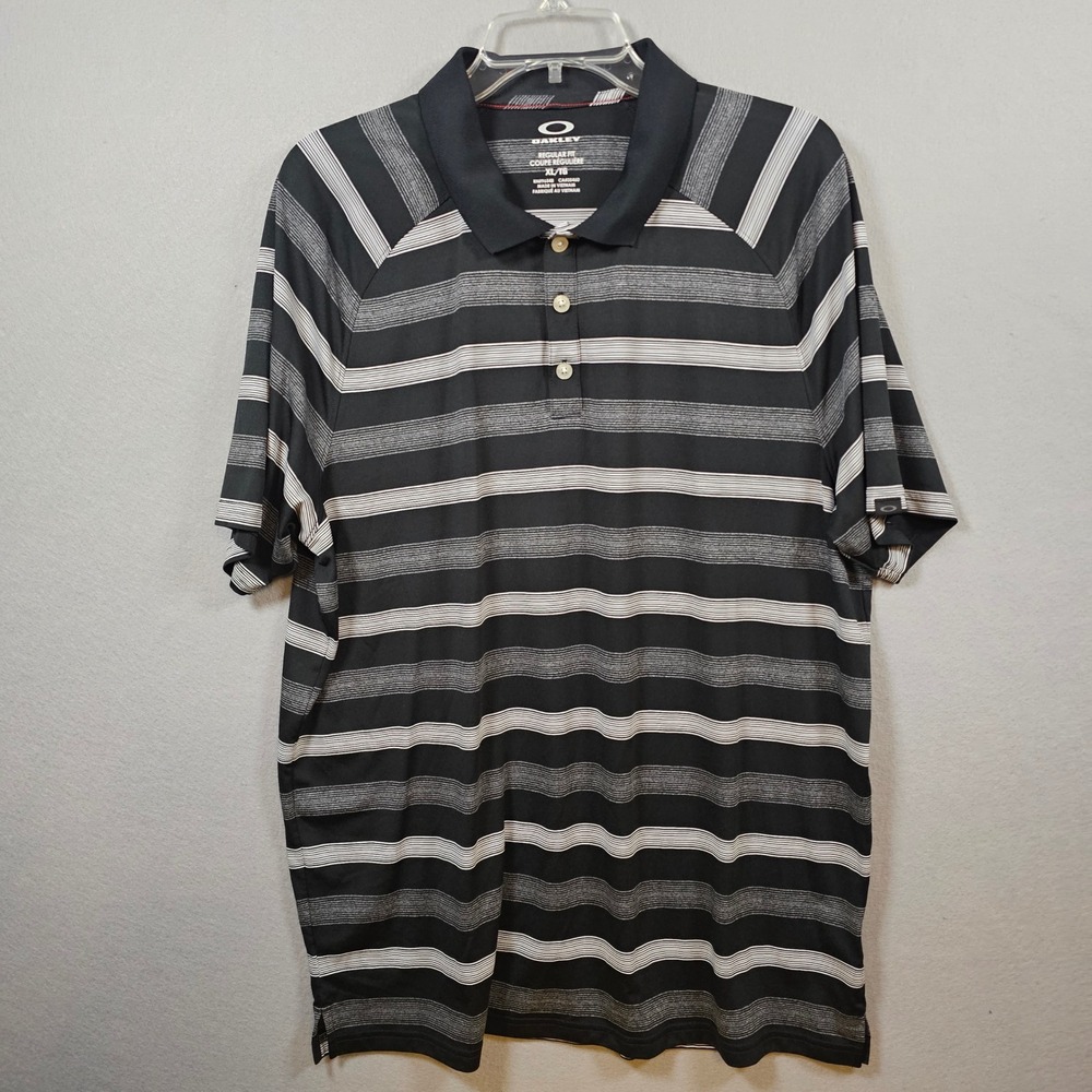 Oakley Hydrolix Men's XL Golf Polo Black Striped Regular Fit Performance